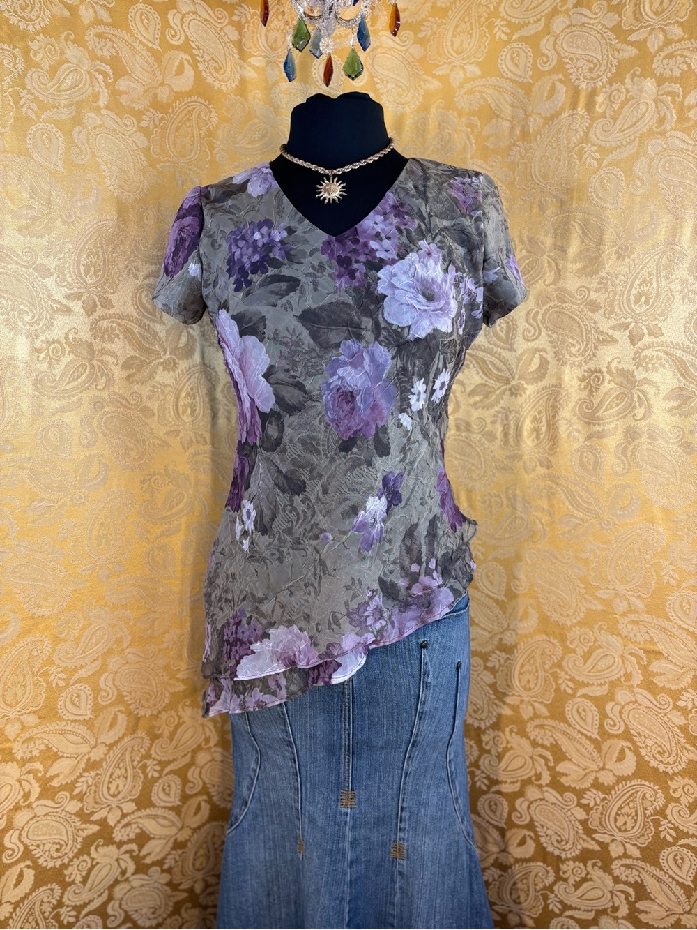 ✨Vintage 90s Boho Asymmetrical Ruffle Floral Blouse✨ - Picture 3 of 6
